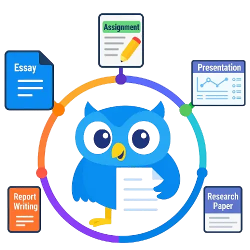 Cartoon-Blue-Owl-Holding-A-Paper-Surrounded-By-Colorful-Icons-For-Essay-Assignment-Presentation-Research-Paper-And-Report-Writing-Representing-Academic-Writing-Services-1